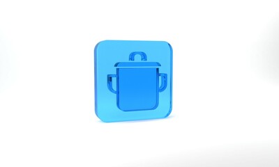 Blue Cooking pot icon isolated on grey background. Boil or stew food symbol. Glass square button. 3d illustration 3D render