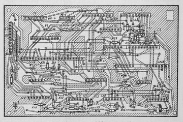 Old radio circuit printed on vintage paper electricity diagram as background for education, electricity industries and repair. Electric radio scheme from USSR