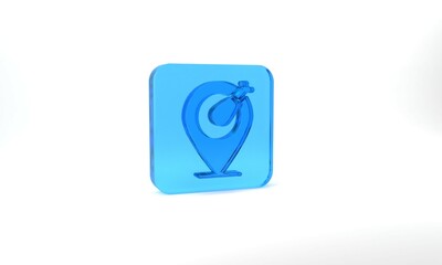 Blue Chicken leg icon isolated on grey background. Chicken drumstick. Glass square button. 3d illustration 3D render
