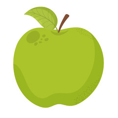 Vector illustration. Green apple with stem and leaf. Healthy vegetarian food. Cartoon sticker in comics style with contour. Decoration for greeting cards, posters, patches, prints for clothes, emblems