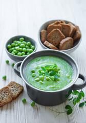 Fresh vegetable soup made of green peas