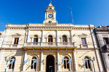 Fototapeta na wymiar Exterior of the town hall (Municipalidad in Spanish) of Villaguay, Entrerios, Argentina, South America