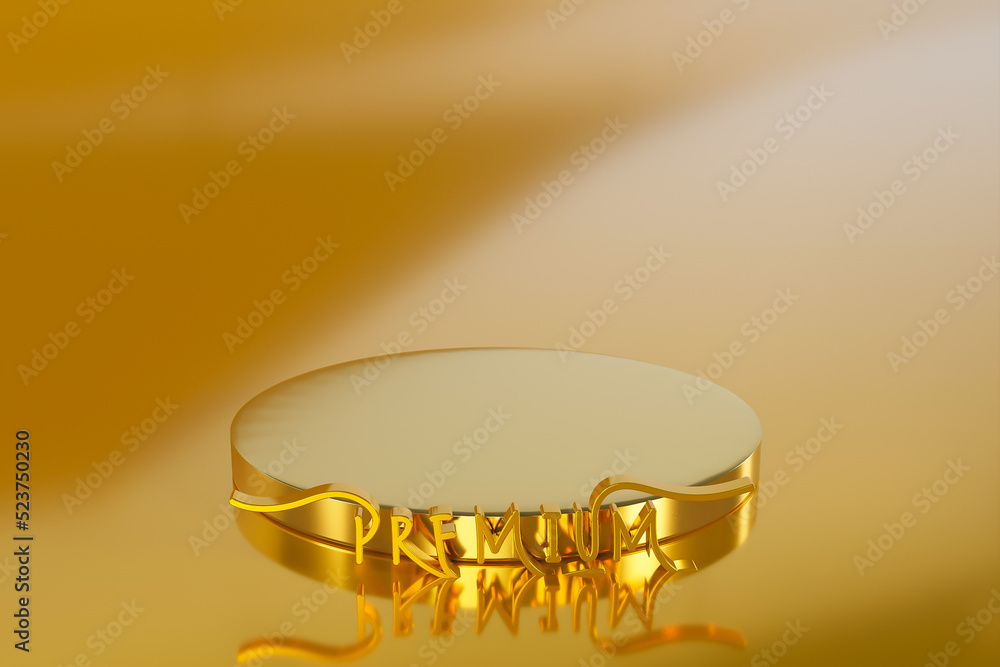 Poster 3d rendering empty gold cylinder podium on golden background. abstract minimal studio 3d geometric s
