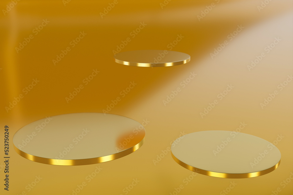 Poster 3d rendering empty gold cylinder podium on golden background. abstract minimal studio 3d geometric s