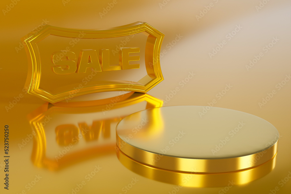 Poster 3d rendering empty gold cylinder podium on golden background. abstract minimal studio 3d geometric s