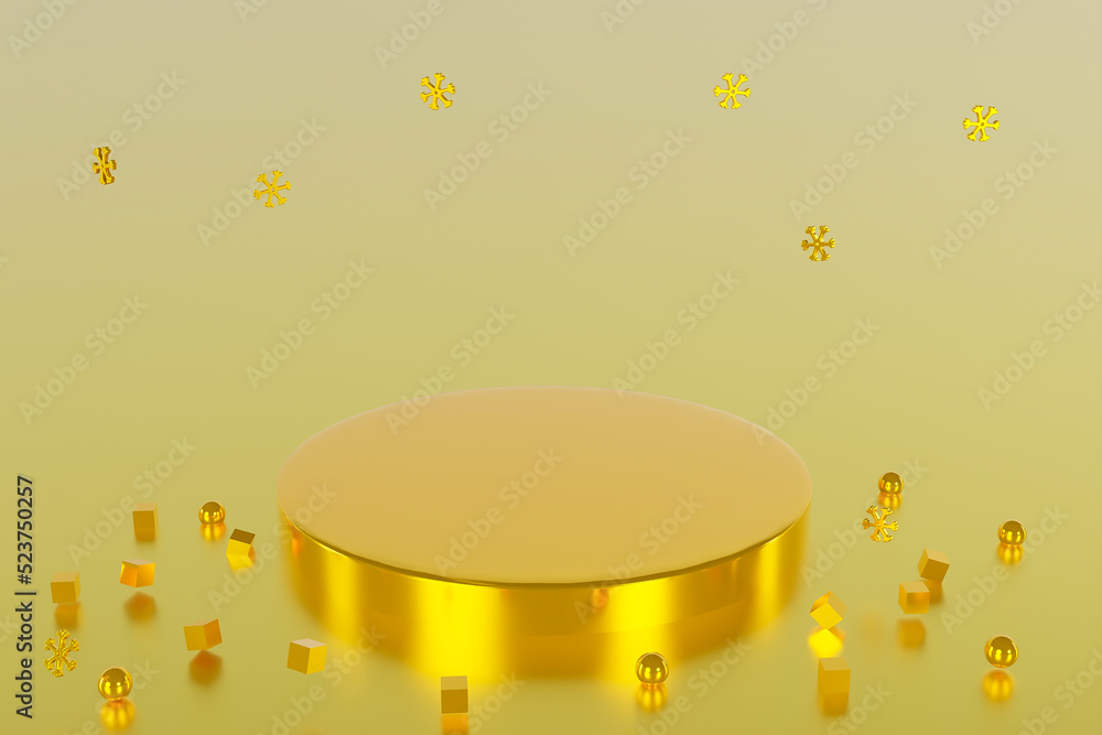 Poster 3d rendering empty gold cylinder podium on golden background. abstract minimal studio 3d geometric s
