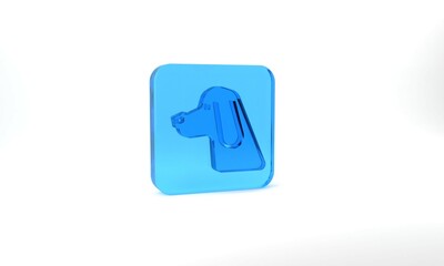 Blue Hunting dog icon isolated on grey background. Glass square button. 3d illustration 3D render