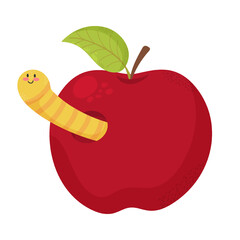 Cute worm in an apple - Vector illustration