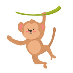 Fototapeta premium Cheerful monkey hanging on branch. Vector image