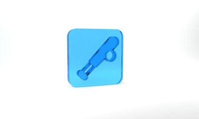 Blue Baseball bat with ball icon isolated on grey background. Glass square button. 3d illustration 3D render