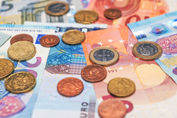 euro cash background, euro money banknotes, close-up