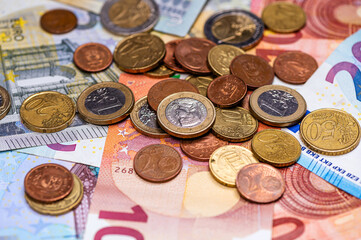euro cash background, euro money banknotes, close-up