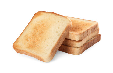 Slices of delicious toasted on white background