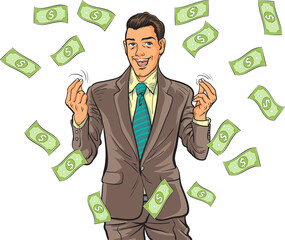 surprise man with Money Pop art retro comic style