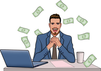 surprise man with Money Pop art retro comic style