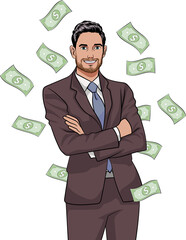 surprise man with Money Pop art retro comic style