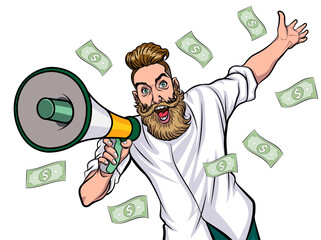 surprise man with Money Pop art retro comic style