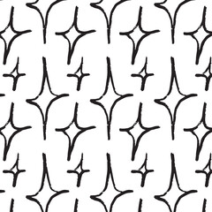 Seamless pattern in stars or radiance. Four pointed star. Grunge vector hand drawn grungy cute doodle.