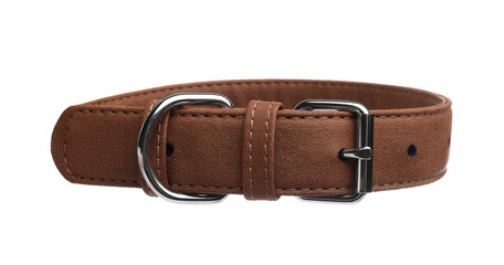 Brown leather dog collar isolated on white