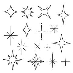 Doodle stars. Hand drawn boho line art star isolated set, black stars vector modern illustration