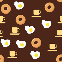 simple vector illustration breakfast  cup, fried egg and donuts
