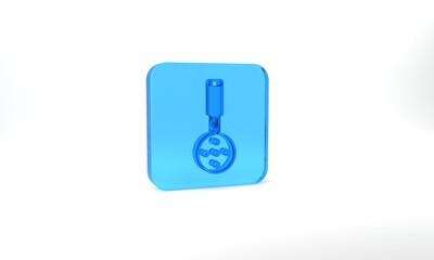 Blue Spatula icon isolated on grey background. Kitchen spatula icon. BBQ spatula sign. Barbecue and grill tool. Glass square button. 3d illustration 3D render