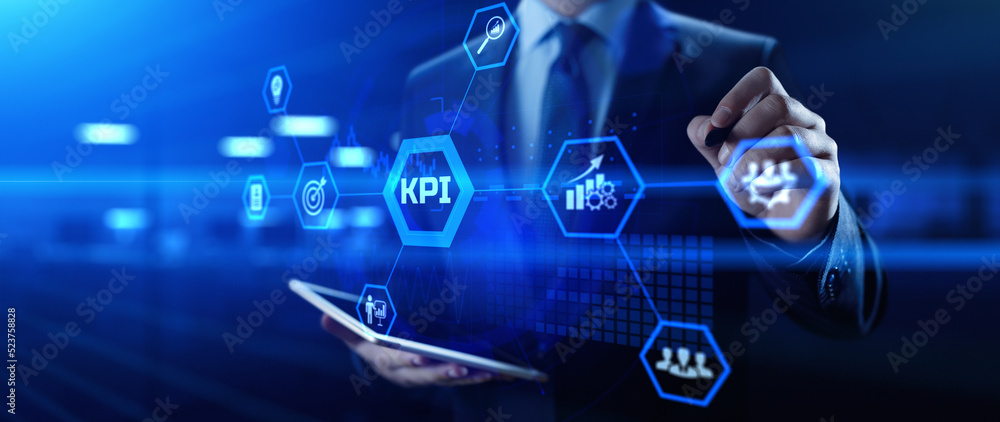 Poster kpi key performance indicator business and technology concept on screen.