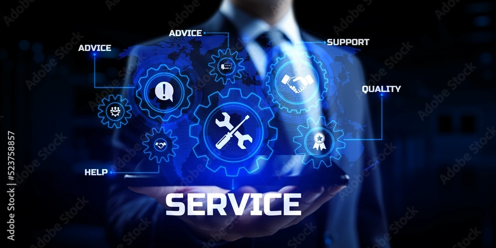 Poster service customer satisfaction technical support concept on virtual screen.