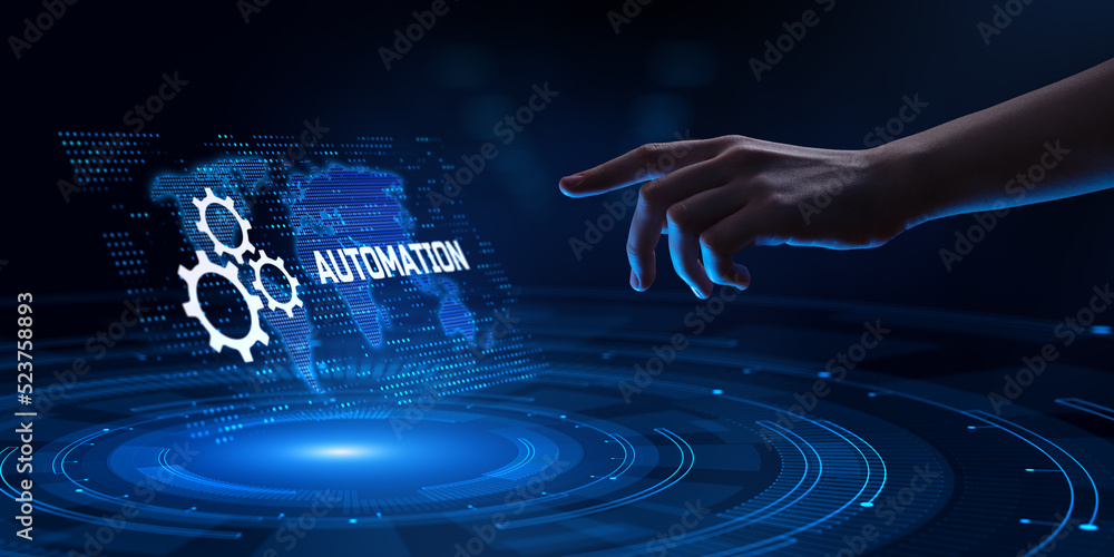 Poster automation rpa workflow business industrial process optimisation. innovation technology concept. han