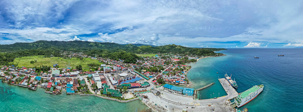 Jagna, Bohol, Philippines - Panoramic aerial of the port and town center of the municipality of Jagna.