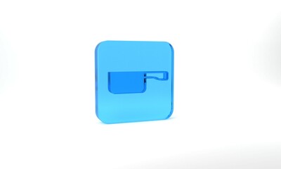 Blue Frying pan icon isolated on grey background. Fry or roast food symbol. Glass square button. 3d illustration 3D render
