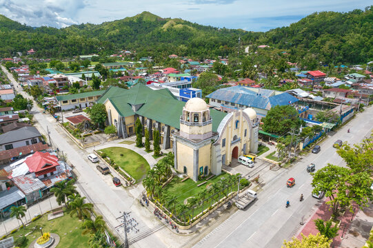 Jagna, Bohol, Philippines - Aerial of the church and town central area of Jagna.