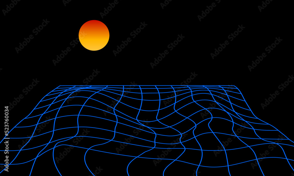 Poster abstract 3d wireframe background design. 80s retro futuristic style for wallpaper. modern technology