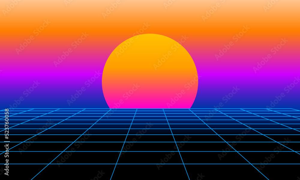 Poster abstract 3d wireframe background design. 80s retro futuristic style for wallpaper. modern technology