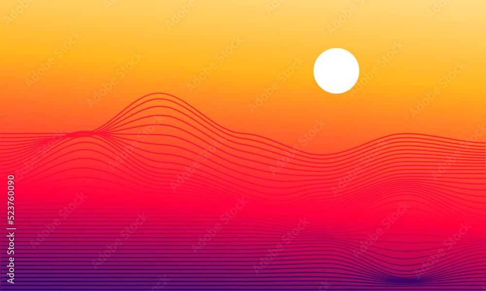 Poster abstract 3d wireframe background design. 80s retro futuristic style for wallpaper. modern technology