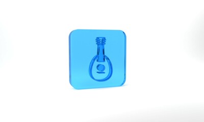 Blue Traditional musical instrument mandolin icon isolated on grey background. Glass square button. 3d illustration 3D render