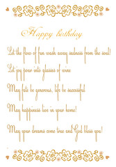 Happy birthday letter with congratulations.  Digital illustration. Beautiful postcard with text. Floral decor