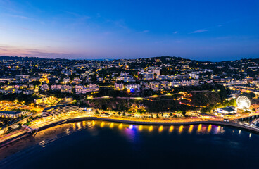 Blue Hour over Torquay Marina from a drone, English Riviera, Torbay, Devon, England, Europe