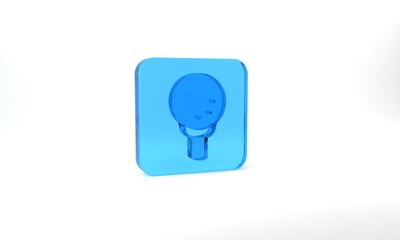 Blue Golf ball on tee icon isolated on grey background. Glass square button. 3d illustration 3D render