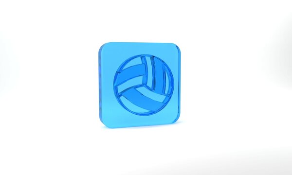 Blue Volleyball ball icon isolated on grey background. Sport equipment. Glass square button. 3d illustration 3D render