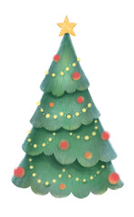 Christmas New Year Tree decorated with Christmas balls - hand painted illustration.