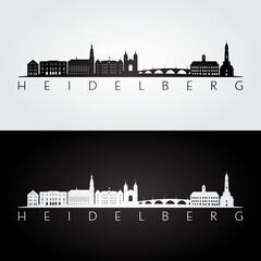 Heidelberg skyline and landmarks silhouette, black and white design, vector illustration.