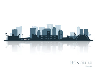 Honolulu skyline silhouette with reflection. Landscape Honolulu, Hawaii. Vector illustration.