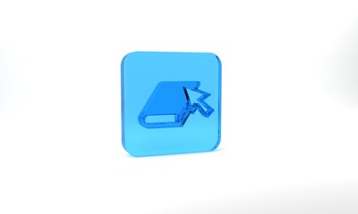 Blue Online book icon isolated on grey background. Internet education concept, e-learning resources, distant online courses. Glass square button. 3d illustration 3D render