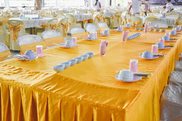 Dining table in the building at noon Chinese style dining table