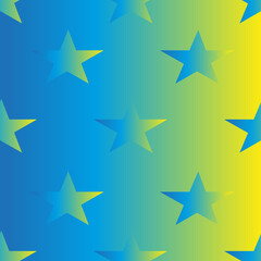 Obraz premium Creative seamless pattern with blue and yellow neon 3d stars like color ukrainian flag on beautiful gradient background. Christmas concept. New year wrapping paper for gift box. 