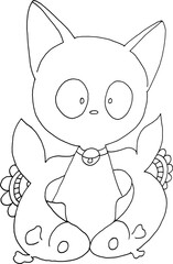 cartoon cat with two fishes vector for colouring