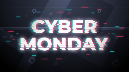 Glitch Sign Cyber Monday Sale banner for social media stories sale, web page, mobile phone. template design special offer, glowing lettering sign for online discount promotion