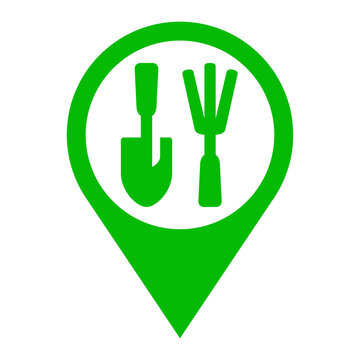 recommend clip art: Icono herramientas de jardín. Conjunto de herramientas agrícolas para el jardín y la huerta: rastrillo y pala en marcador de posición color verde