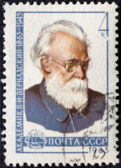 RUSSIA - CIRCA 1963: A stamp printed in Russia shows Vladimir Ivanovich Vernadsky 1863-1945.